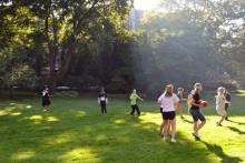 Quidditch in the garden at MCB.  Photo by KT Michaelson, '12